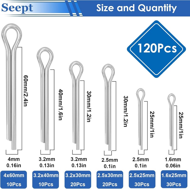 Seept 345Pcs Cotter Pins 304 Stainless Steel Cotter Pins Assortment Kit Tractor Pin Used for Hitch Pin Lock System, Trucks, Engine Repair in Towing Hitch Clips & Pins - Image 2